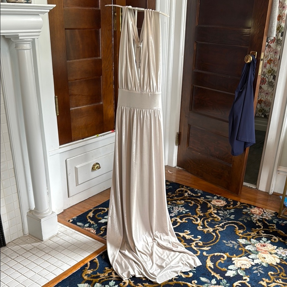White House Black Market Cream Halter Gown